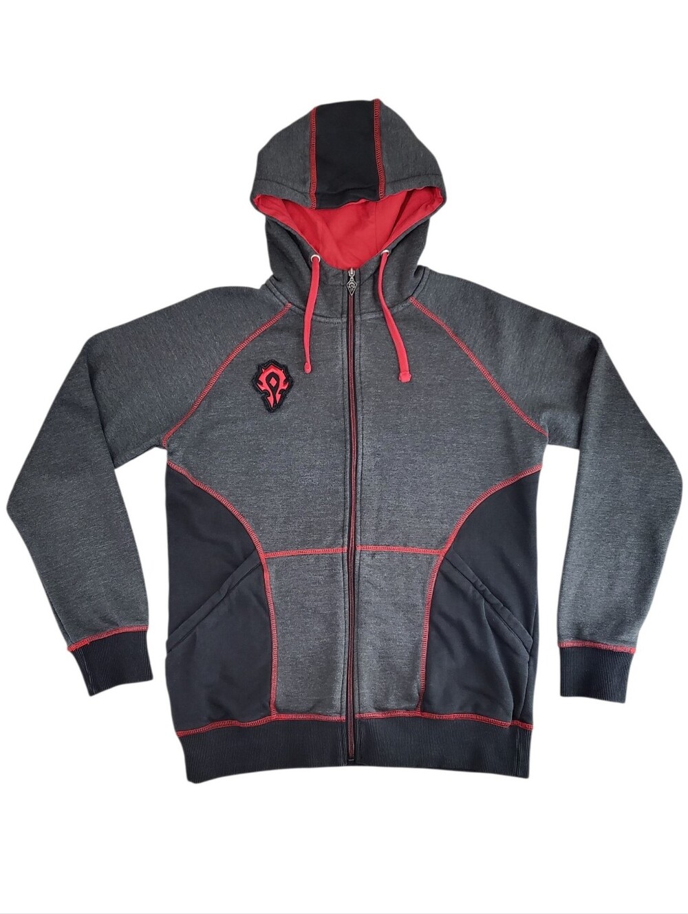 JINX World Of Warcraft Wow Horde Zip Up Hoodie Jacket Gray Red Blizzard Size S